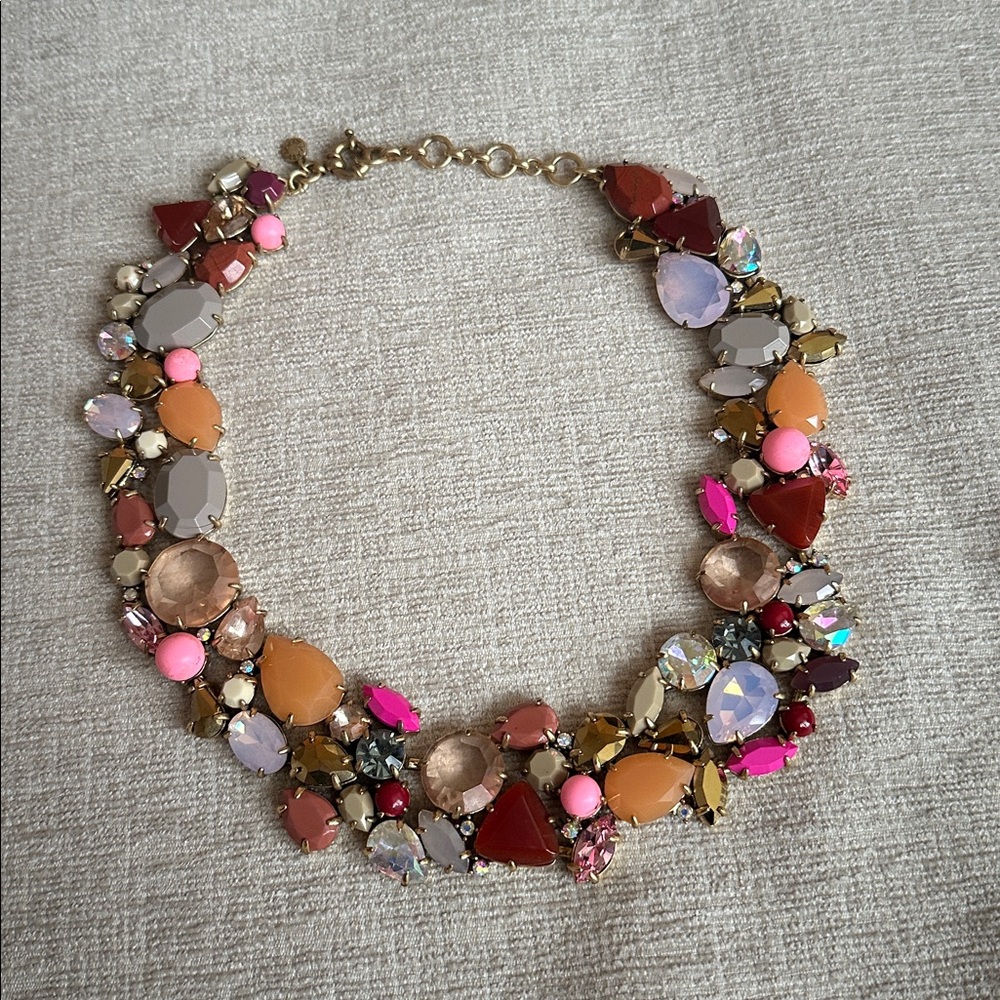 J.Crew Multicolor Wreath Necklace, Pink, Taupe and Gold